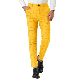 Lars Amadeus Men's Plaid Printed Slim Fit Flat Front Business Dress Pants - 1 of 4