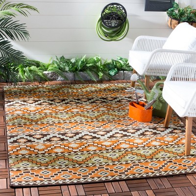 Terracotta and Chocolate Rectangular Synthetic Indoor/Outdoor Rug