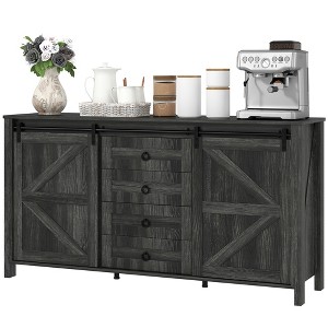 60" Buffet Cabinet, Farmhouse Sideboard with Sliding Barn Doors, Drawers and Adjustable Shelves, Distressed Dark Gray - 1 of 4