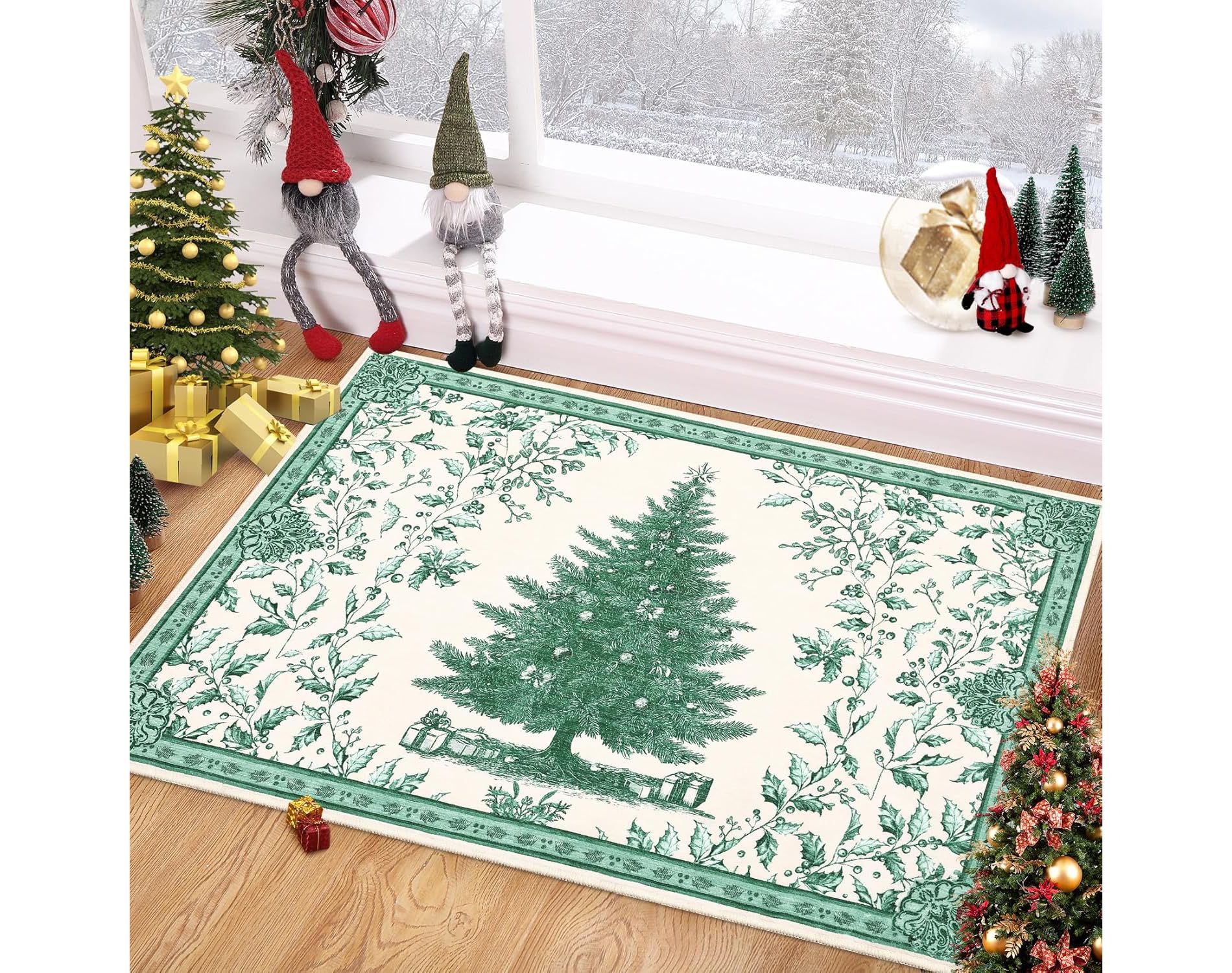 Fulvari Christmas Rug Non-Slip Indoor Rugs for Entryway,Washable Area Rug Kitchen Rug Soft Bathroom Rugs Holiday Decor
