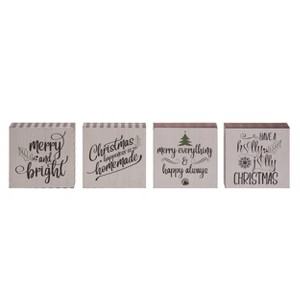 Transpac MDF Buffalo Check Greeting Block Set of 4 Christmas Home Decorations - 1 of 1