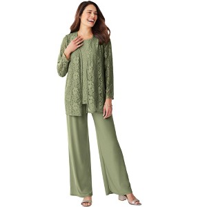 Woman Within 3-Piece Lace Jacket/Tank/Pant Set - 1 of 4