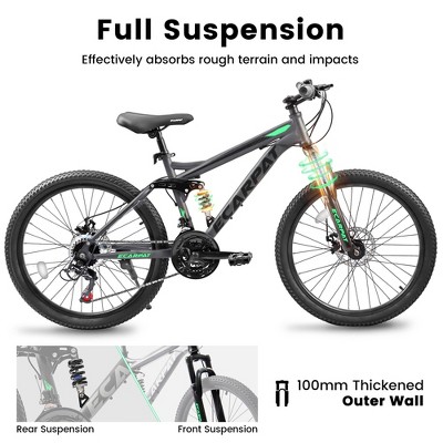 24" Mountain Bike with 21 Speed Grip Shifters, High Carbon Steel Frame, Mechanical Disc Brakes, suitable for Unisex Adults
