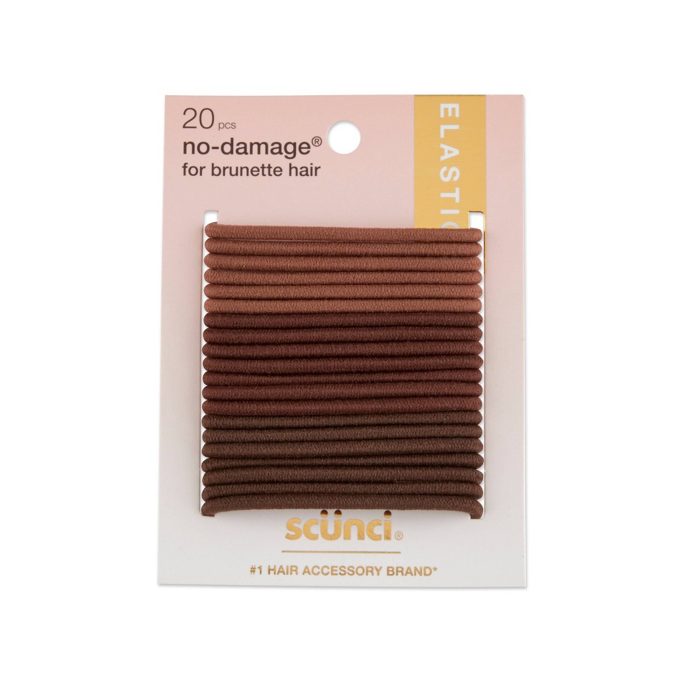 scunci No Damage Elastic Hair Ties - Brunette - 4mm/20ct