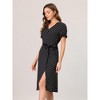 Allegra K Women's V Neck Polka Dots Button Decor Split Belted Dress - 4 of 4