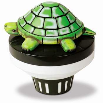 Swim Central 7.5" Green and Black Turtle Floating Swimming Pool Chlorine Dispenser
