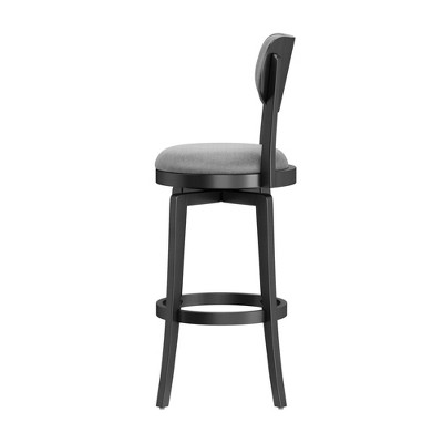Classic Black Wood Swivel Barstool with Slate Gray Upholstery