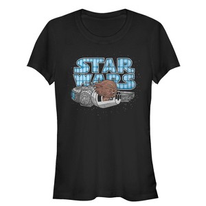 Juniors Womens Star Wars Cute Chewie Hair Party Cartoon T-Shirt - 1 of 3