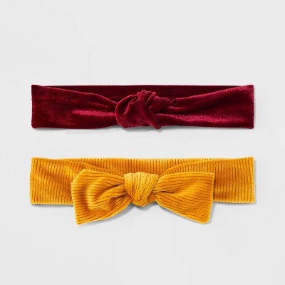 Image of Toddler Girls' 2pk Velvet Soft Headband Set - Cat & Jack™ Mustard Yellow/Burgundy
