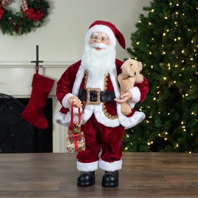 Northlight 2' Traditional Santa Christmas Figure with a Plush Brown Bear