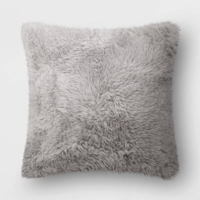 Oversized Faux Fur Square Throw Pillow Gray - Room Essentials™