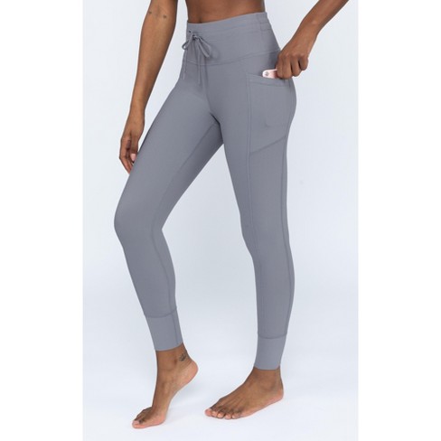 Yogalicious Interlink High Waist Ribbed Jogger with Pockets and Drawstring  - Night Owl - X Small