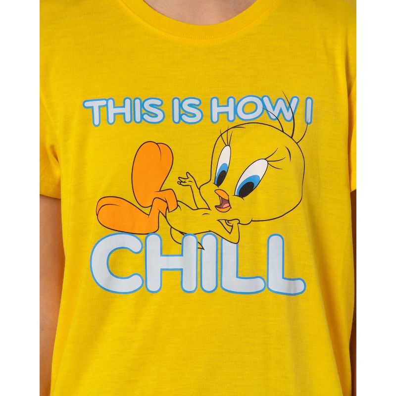 Looney Tunes Women's This Is How I Chill Tossed Tweety Bird Sleep Pajama Set Yellow, 2 of 6