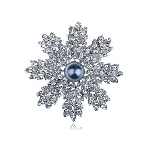 Anna-Kaci Crystal Rhinestone Faux Pearl Flower Swirl Wreath Fashion Pin Brooch - 1 of 4