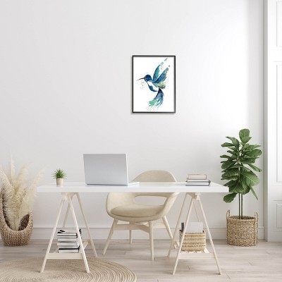 Modern Blue Hummingbird Canvas Print with Black Frame