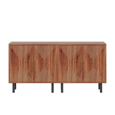 Lirago,4-Door Accent Storage Cabinet – Modern E1 Wood Sideboard with Metal Legs – Ample Shelves for Dining & Bedroom Storage