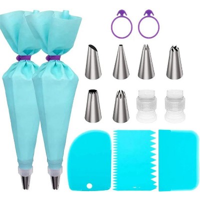 15 In 1 Silicone Icing Piping Cream Pastry Bag Stainless Steel Cake Nozzle Set(Blue)