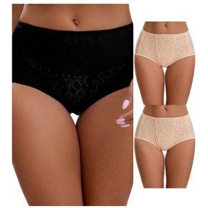 INSPIRE CHIC Women's Floral Lace Breathable Comfortable Mid Rise Underwear Briefs 3 Packs - 1 of 4