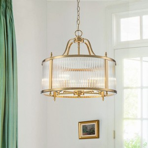 LLHZSY 14" Modern Glass Ceiling Chandelier Light Fixture  5-Light Vertical Striped Clear Glass  Fixture for Bedroom Kitchen Living Room -Gold - 1 of 4