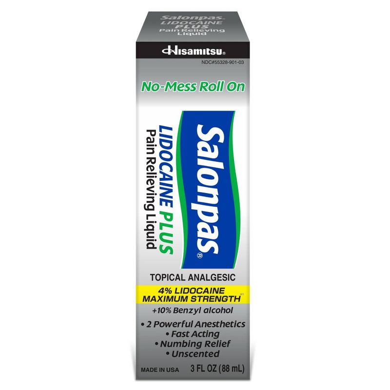 Salonpas Lidocaine Plus Pain Relieving Liquid Roll-On - No Mess Applicator - 3 fl oz, 1 of 6