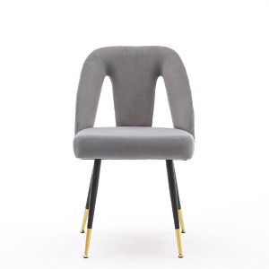 Dronkon Set of 2 Modern Velvet Dining Chairs, with Nailhead Trim & Gold-Tipped Black Metal Legs - 1 of 4
