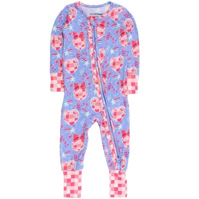 RuffleButts SoftSnooze Baby Girls Ruffle One Piece Convertible Pajamas