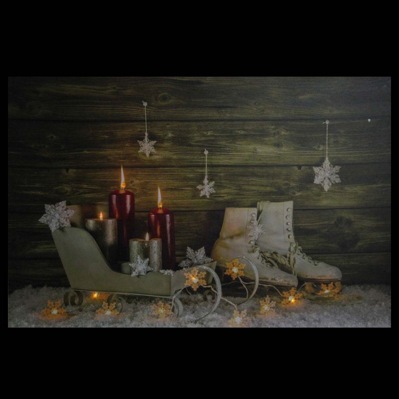 Northlight Large LED Lighted Candles, Ice Skates and Sleigh Christmas Canvas Wall Art 23.5" x 15.5", 3 of 4