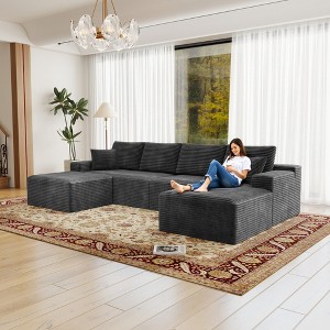 131.9" x 70.8" Plush Corduroy Modular Sectional Sofa with No Assembly Required, 4-Piece Free Combination, and Plush Fabric - 1 of 4
