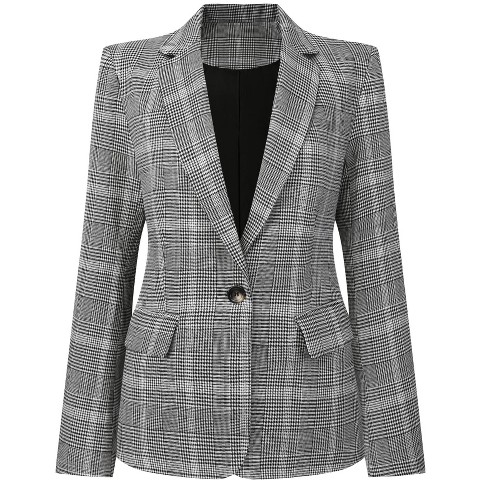 INSPIRE CHIC Women's Houndstooth Plaid Dressy Vintage Notched Collar Long Sleeve Semi Formal Suit Jacket XX-Large Black