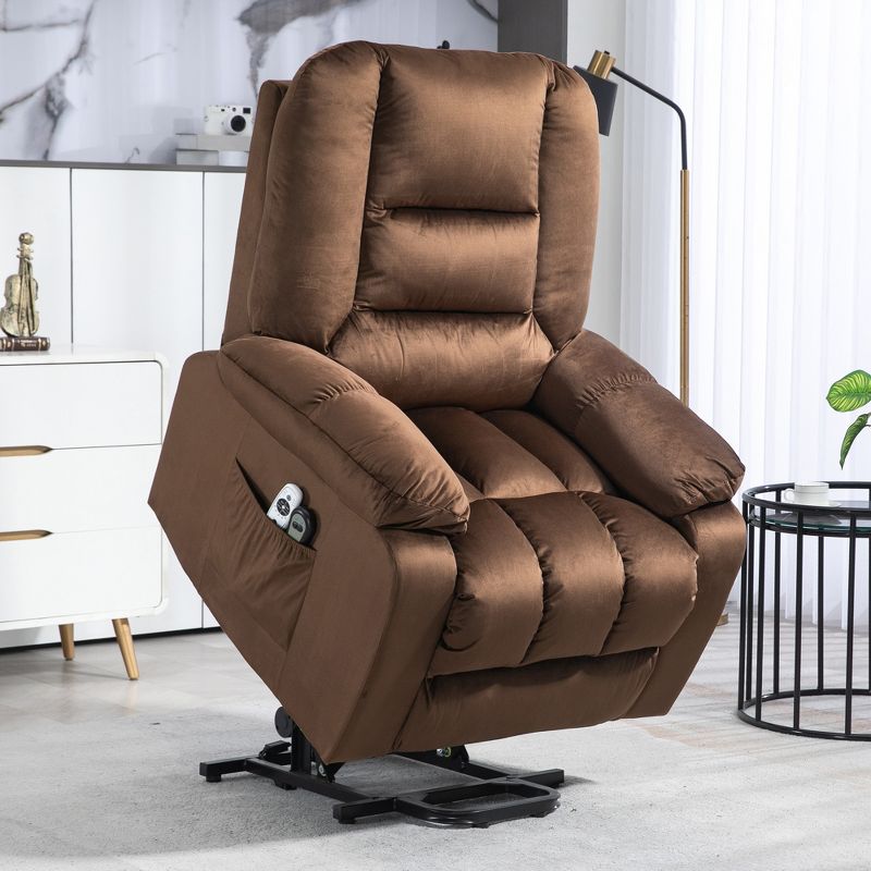 HOMCOM Power Lift Chair, Fabric Vibration Massage Recliner Chair with Heat, Remote Control, and Side Pockets, 3 of 7
