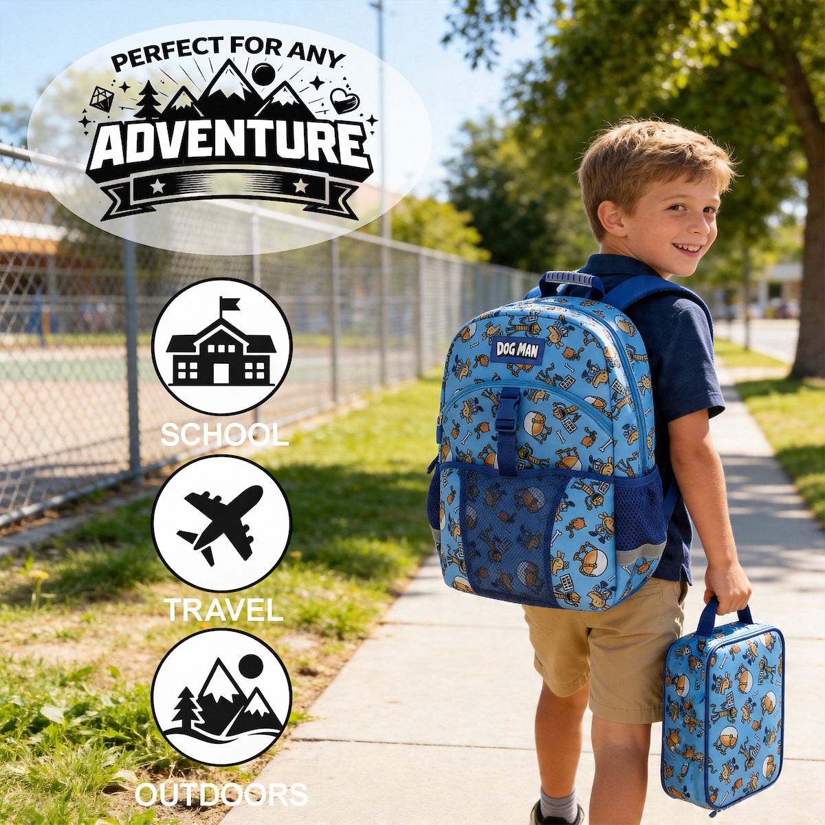 Dog Man 2-Piece 16" Youth Premium Backpack & Lunch Kit Set For School Boys and Girls - thumbnail 6