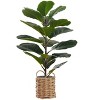 Monarch Specialties Artificial Plant  Tall Fiddle Tree Indoor Faux Fake Floor Greenery Potted Real Touch Decorative Green Leaves Beige Woven Basket - 2 of 4