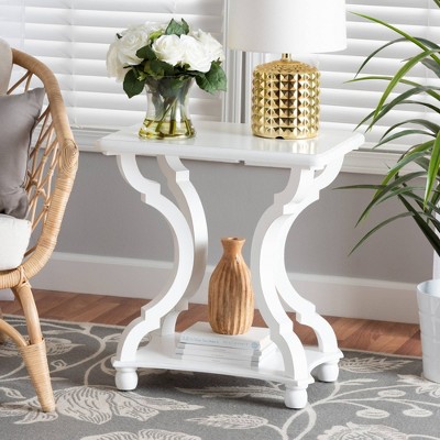 Cianna White Wood Rectangular End Table with Open Shelf