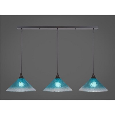 Toltec Lighting Any 3 - Light Chandelier in  Dark Granite with 12" Teal Crystal Shade