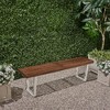 Lyngins Modern Rustic Outdoor Bench, Acacia Wood Outdoor Dining Bench, Closed Black Iron Legs, Slatted Surface, Patio Bench/Garden Bench for Backyard - 3 of 4
