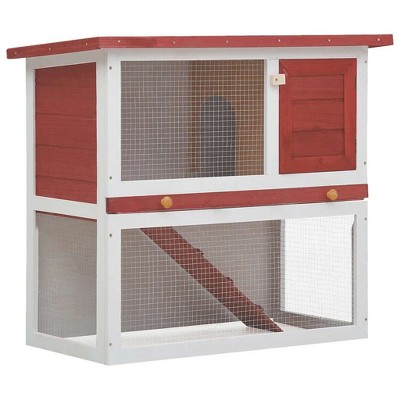 vidaXL Rabbit Hutch Bunny Cage House with Pull Out Tray Ramp Solid Pine Wood - Red