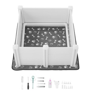 VEVOR Dogs Whelping Box, 38.6 x 38.6 x 18.1 inch, Plastic PVC Puppies Playpen with Height Adjustable Door and Washable Pee Pad, Milk White - 1 of 4
