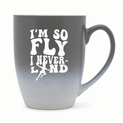 Elanze Designs I'm So Fly I Neverland Two Toned Ombre Matte 10 ounce New Bone China Coffee Tea Cup Mug, Gray and White