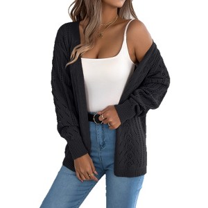 Coolmee Womens Crochet Cardigan Sweater Casual Boho Oversized Loose Fit Open Front Hollow Out Outwear - 1 of 4