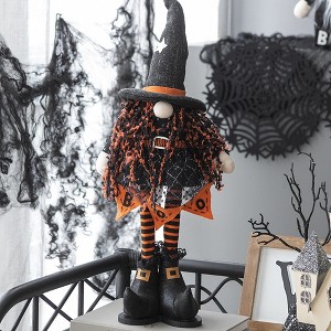 Whisen Fabric Standing Gnome W/Orange Banner & Spring Body, Halloween Decoration - Black & Orange - 1 of 4