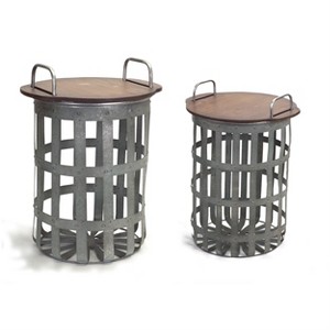 Metal and Wood Side Basket Tables 11" & 20.25" Farmhouse Accent (Set of 2) by Melrose - 1 of 4