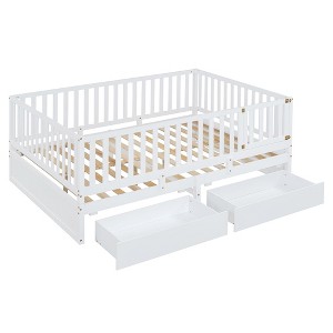 NicBex Daybed, Wooden Day Bed with Fence Guardrails and 2 Drawers, Sofa Bed Frame with Floor Bed - 1 of 4