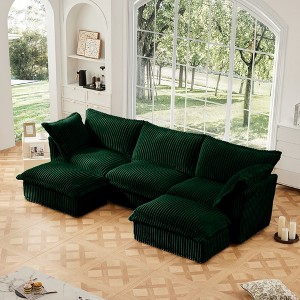 Oversized 120" Corduroy Slipcovered U-Shaped Modular Sectional Sofa with French Edges and Removable Covers, 5-Piece Free combination - 1 of 4