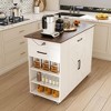 JUJABU 46" White Kitchen Island Cart with Power Outlet, Storage Drawer, Adjustable Shelf & Wood Top - 3 of 4