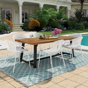 Christopher Knight Home Pablo 7 Piece Outdoor Modern Dining Set with Stackable Chair - 1 of 4