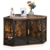VECELO 43.3" Dog Crate, Indoor Dog Kennel Indoor with Cushion & 2 Removable Trays, Wooden Decorative Pet House for Large/Medium Dogs, Brown - 2 of 4
