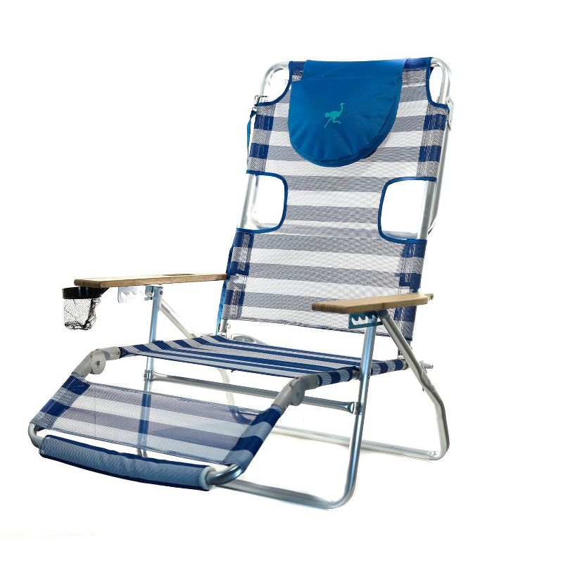 Ostrich 3-N-1 Lightweight Comfortable Aluminum Multi-Position Relaxing Reclining Beach Chair, Striped (2 Pack), 3 of 8