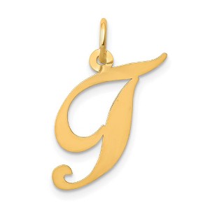 Black Bow Jewelry 14k Yellow Gold, Ella Collection Medium Fancy Script Initial T Pendant - 1 of 4