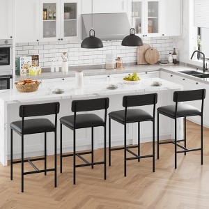 25.5 Inch Bar Stools, Upholstered Counter Height Stools with Backrest and Footrest for Kitchen Island Dining Room - 1 of 4
