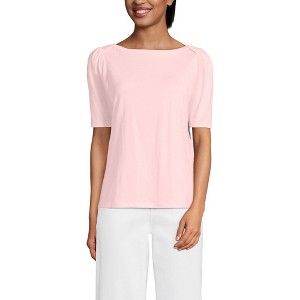 Lands' End Women's Elbow Sleeve Supima Cotton Boatneck T-Shirt - 1 of 3